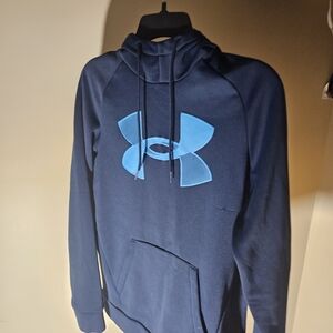 Under Armour Men's Dark Blue Hoodie with Light Blue Logo